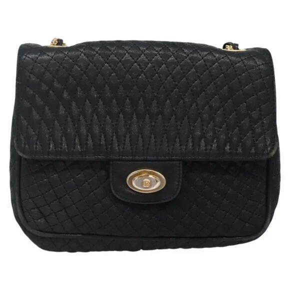 Authentic BALLY Chain Shoulder Bag Leather Black Gold - Picture 5 of 16